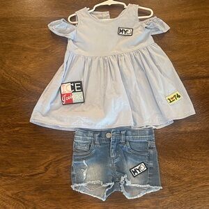 Iceberg Light Blue Top and Blue Denim Shorts Kids Matching Set